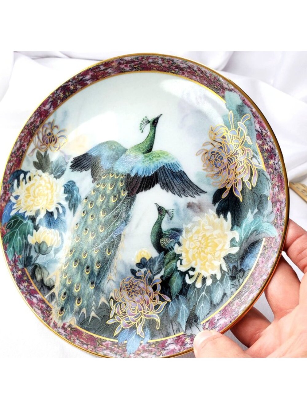 Serenity By Lily Chang Gardens Of Paradise Plate Peacocks Chrysanthemum 1992 COA - Picture 3 of 12